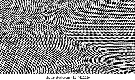 Geometric monochrome halftone pattern. Soft dynamic lines. Vector illustration with dots. Modern polka dots background. Template for print, fabric, textile