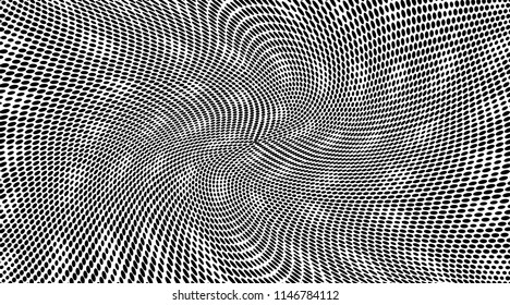 Geometric monochrome halftone pattern. Soft dynamic lines. Vector illustration with dots. Modern polka dots background. Template for print, fabric, textile