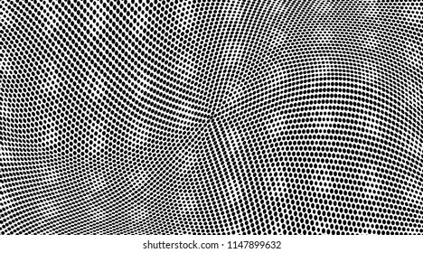 Geometric monochrome halftone pattern. Soft dynamic lines. Vector illustration with dots. Modern polka dots background. Template for print, fabric, textile