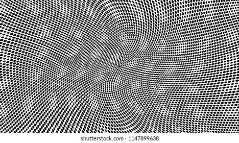 Geometric monochrome halftone pattern. Soft dynamic lines. Vector illustration with dots. Modern polka dots background. Template for print, fabric, textile