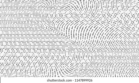 Geometric monochrome halftone pattern. Soft dynamic lines. Vector illustration with dots. Modern polka dots background. Template for print, fabric, textile