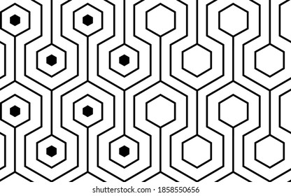 Geometric monochrome hexagonal vector seamless pattern.
