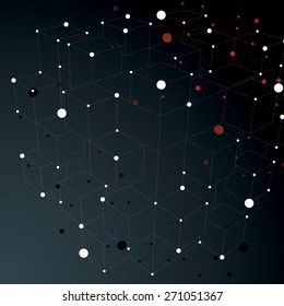 Geometric monochrome polygonal structure with lines mesh, modern lace science and technology element over dark backdrop.