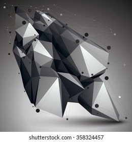 Geometric monochrome polygonal structure with lines mesh, modern science and technology element.