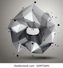 Geometric monochrome polygonal structure with lines mesh, modern science and technology element.