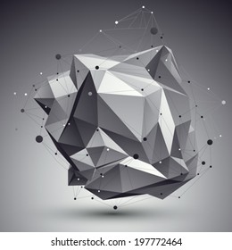 Geometric monochrome polygonal structure with wire mesh, modern science and tech background.