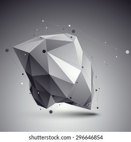 Geometric monochrome polygonal structure with wire mesh, modern science and tech background.
