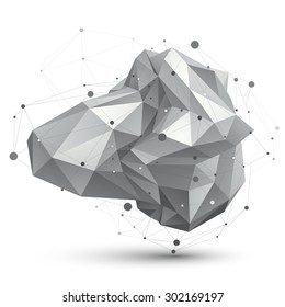 Geometric monochrome polygonal structure with wire mesh, modern facet science and tech element.