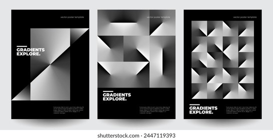 Geometric monochrome posters set. Round gradient shapes composition. Eps10 vector.