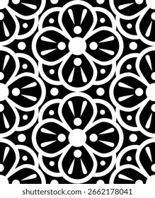 Patrón de Vector de flores redondas monocromáticas geométricas