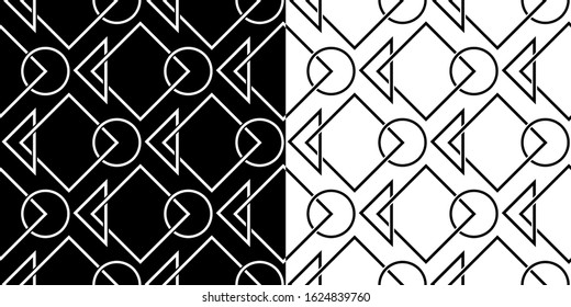 Geometric monochrome seamless backgrounds compilation. Black and white design. Vector illustration