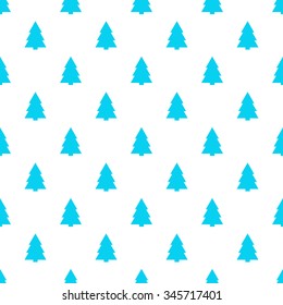 Geometric monochrome seamless pattern with blue Christmas tree for white winter holidays design. 