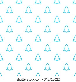 Geometric monochrome seamless pattern with blue Christmas tree for white winter holidays design. 