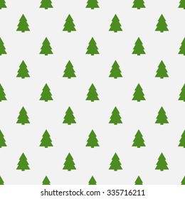 Geometric monochrome seamless pattern with green Christmas tree for white winter holidays design. 