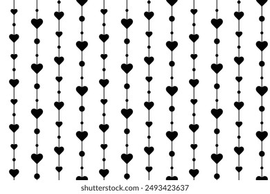 Geometric monochrome seamless pattern with hearts and circles vector Illustration