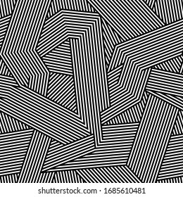 Geometric monochrome seamless pattern with simple lines.Vector black  and white abstract background.Linear textile texture