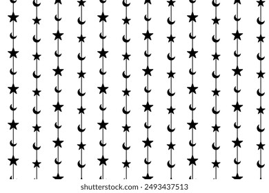  Geometric monochrome seamless pattern with stars and moon vector Illustration