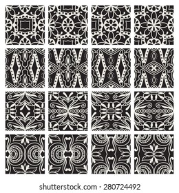 Geometric monochrome seamless patterns set. Vector arabic ethnic ornament.