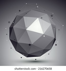 Estructura esférica monocromática geométrica con malla de alambre, fondo moderno de la ciencia y de la tecnología.