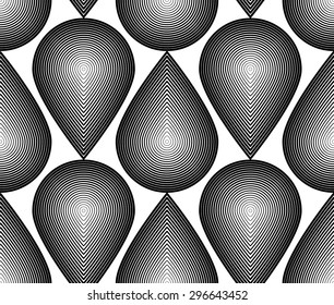 Geometric monochrome stripy seamless pattern, black and white vector abstract background. Graphic symmetric backdrop.