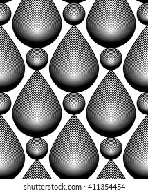 Geometric monochrome stripy seamless pattern, black and white vector abstract background. Graphic symmetric backdrop.