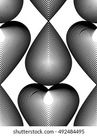 Geometric monochrome stripy seamless pattern, black and white vector abstract background. Graphic symmetric backdrop.