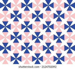 Geometric Monochrome Style Seamless Pattern Stars Plus Triangles Trendy Fashion Colors Minimalist Elegant Design Royal Blue Pink Tones