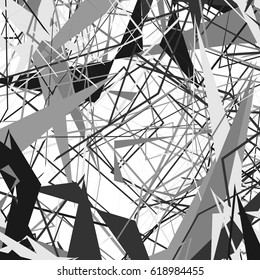 Geometric monochrome texture / pattern with random shapes. Abstract geometric art