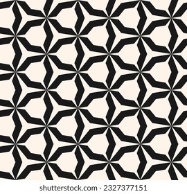 Geometric monochrome texture. Simple vector seamless pattern with hexagonal shapes, lattice, triangular grid. Abstract black and white repeat background. Minimal geometric design for print, decor