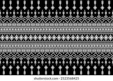 Geometric monochrome vintage Thai abstract tribal seamless Ethnic pattern. Native fabric. Navajo traditional embroidery background. design for fabric, art, wallpaper, textile, sarong, wrapping.
