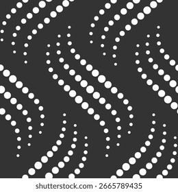 Geometric monochrome wavy lines dot seamless pattern.