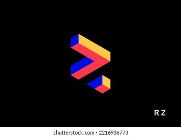 Geometric monogram cube design letter R Z