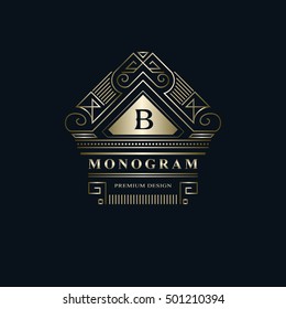 Geometric Monogram logo. Abstract Vector template in trendy mono line style. Letter emblem B. Monochrome vintage hipster. Minimal Design elements for logo, badge, banner, insignias, frame, label.