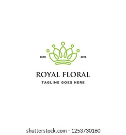 geometric monoline floral leaves and crown logo icon vector inspiration