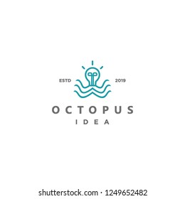 geometric monoline octopus with ligh bulb head logo icon vector inspiration