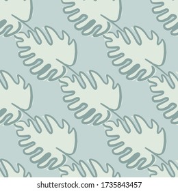 Geometric monstera leaf seamless pattern on green background. Exotic jungle wallpaper. Tropical leaves vector illustration. Design for fabric, textile print, wrapping paper, cover.