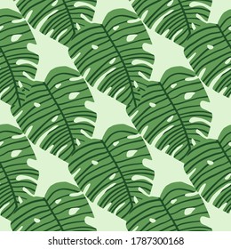 Papel de pared con hojas de monstera geométricas. Patrón botánico sin soldadura. Fondo decorativo para el diseño de tejidos, impresión textil, envoltura, cubierta. Ilustración vectorial.