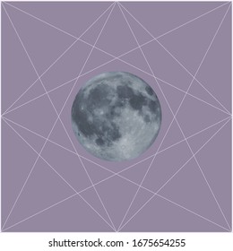 Geometric moon illustration. Beautiful natural geometry. Contemporary art in lines and textures
