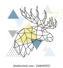 Geometric Moose silhouette on triangle background. Polygonal Moose emblem. Vector illustration.