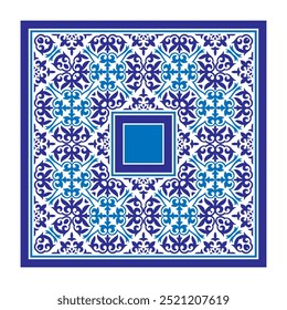 Padrão sem costura marroquino geométrico Azul arabesco com azul claro. Padrão azulejo marroquino, azulejo majolica, Damasco, Talavera. azulejo português padrão ornamento, cerâmica mediterrânea, envoltório 