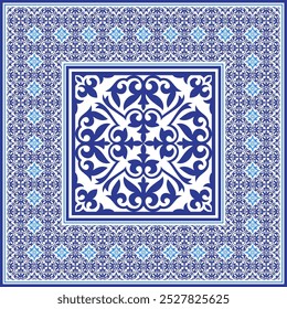 Padrão sem costura marroquino geométrico Arabesque azul, branco. Padrão azulejo marroquino, azulejo majolica, Talavera, Damasco. Ornamento floral padrão azulejo português, cerâmica mediterrânea, patchwork