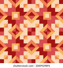 Geometric mosaic abstract background. Ceramic tile floor. Ceramic tile background with classic pattern in worm terracotta palette. Parquet pattern. Patchwork ornament. Seamless geometic pattern