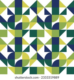 Geometric Mosaic Abstract Pattern Decorative Ornament Background Seamless Vector Illustration Green White Blue