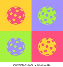 Geometric mosaic background of squares in pop art style. Colorful pickleball balls. Design template for banners, posters, postcards for sports competitions, teams, clubs     