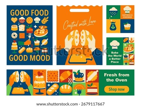Geometric Mosaic Bakery Posters, Banners and Package Design in a Vector Illustration