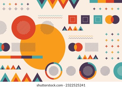 Mosaico geométrico, patrón Bauhaus. Figura moderna de geometría, forma. Bauhaus. Mosaico geométrico. Textura mural mínima. Escandinavo. Impresión de mosaicos geométricos. fondo de pantalla retro. Ilustración del vector