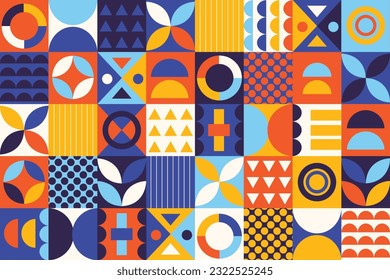 Geometric mosaic, Bauhaus pattern. Modern geometry figure, shape. Bauhaus. Geometric mosaic. Minimal mural texture. Scandinavian. Geometric mosaic print. retro wallpaper. Vector illustration