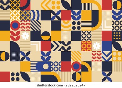 Geometric mosaic, Bauhaus pattern. Modern geometry figure, shape. Bauhaus. Geometric mosaic. Minimal mural texture. Scandinavian. Geometric mosaic print. retro wallpaper. Vector illustration