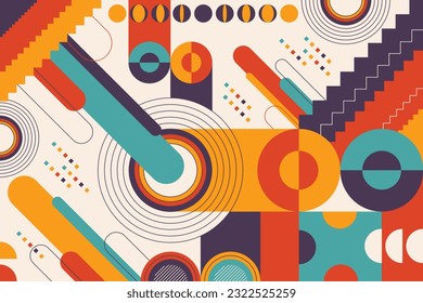 Geometric mosaic, Bauhaus pattern. Modern geometry figure, shape. Bauhaus. Geometric mosaic. Minimal mural texture. Scandinavian. Geometric mosaic print. retro wallpaper. Vector illustration