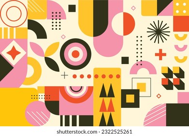 Geometric mosaic, Bauhaus pattern. Modern geometry figure, shape. Bauhaus. Geometric mosaic. Minimal mural texture. Scandinavian. Geometric mosaic print. retro wallpaper. Vector illustration